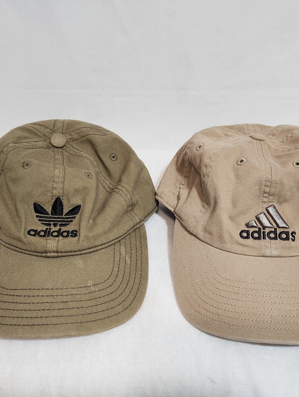 Adidas Unisex Tan Green Baseball Cap Adjustable Hats 2 Lot